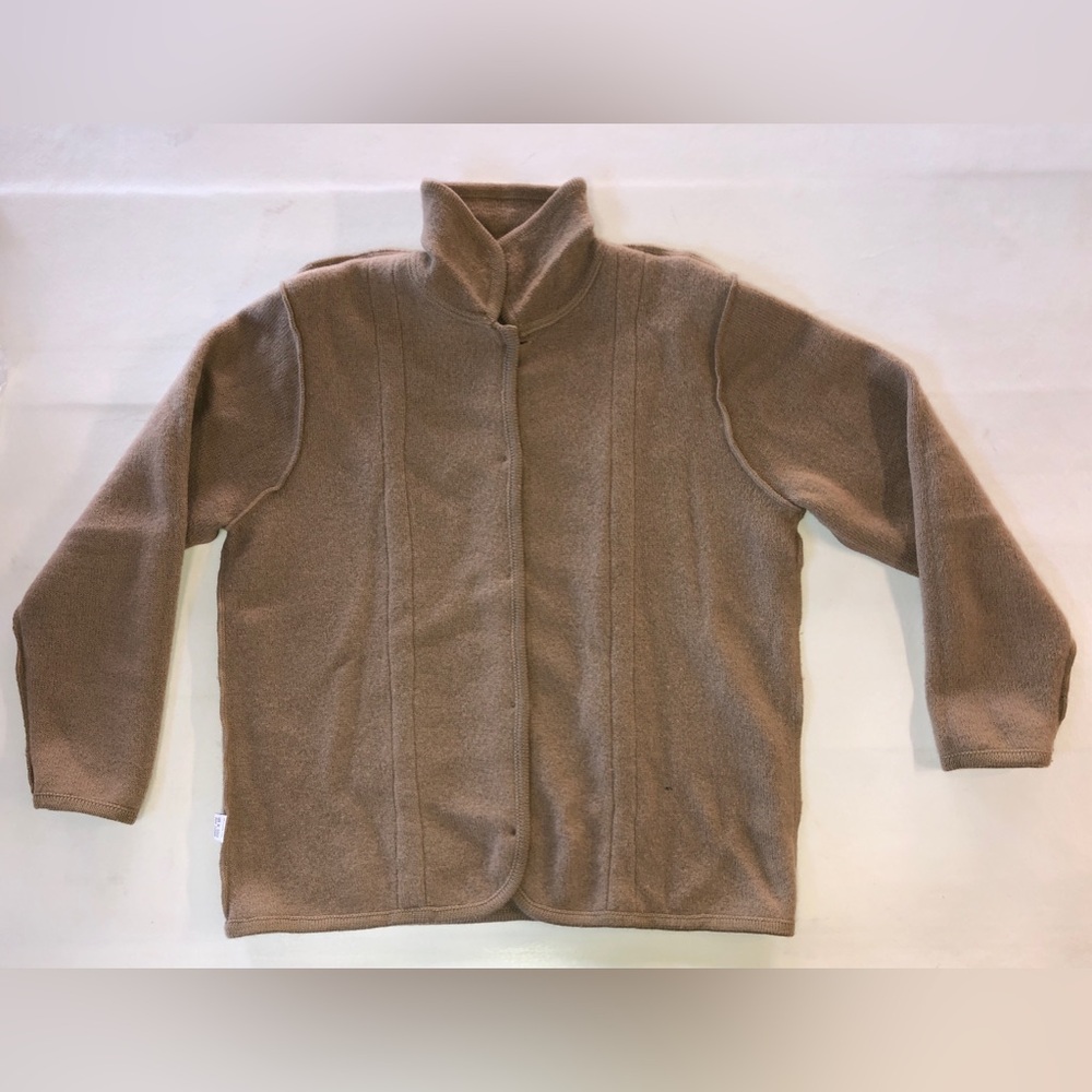 Classic Wool Cardigan WORTHINGTON Button Front Collared Sweater Tan (Large) - Picture 9 of 17